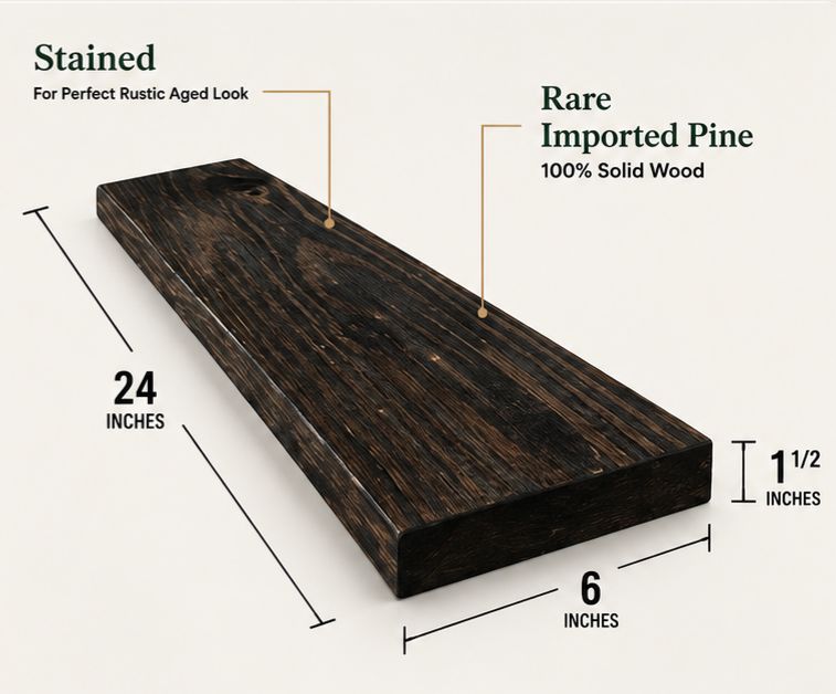 Rustic Floating Wall Shelves Set – Solid Wood Shelves for Living Room, Bedroom & Bathroom