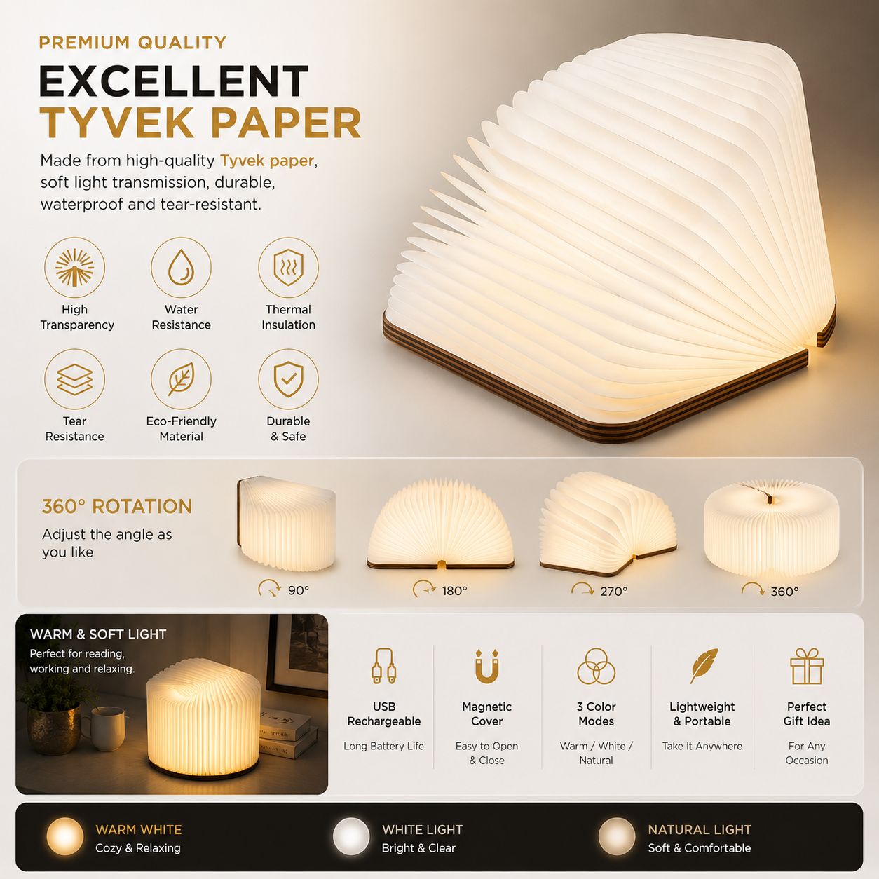 Luxury Foldable LED Book Lamp