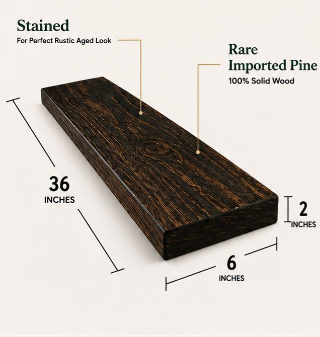 Rustic Floating Wall Shelves Set – Solid Wood Shelves for Living Room, Bedroom & Bathroom