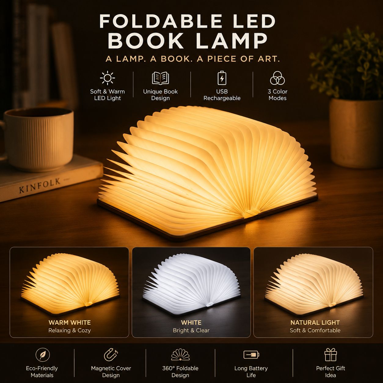 Luxury Foldable LED Book Lamp