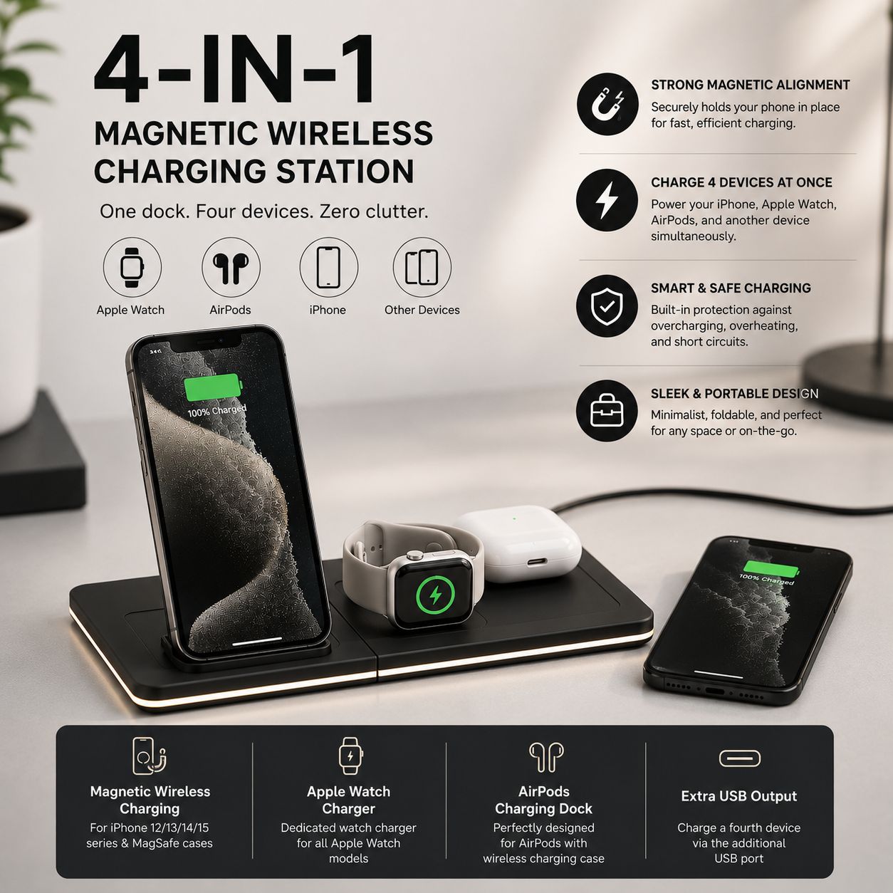 Magnetic 4-in-1 Wireless Charging Dock