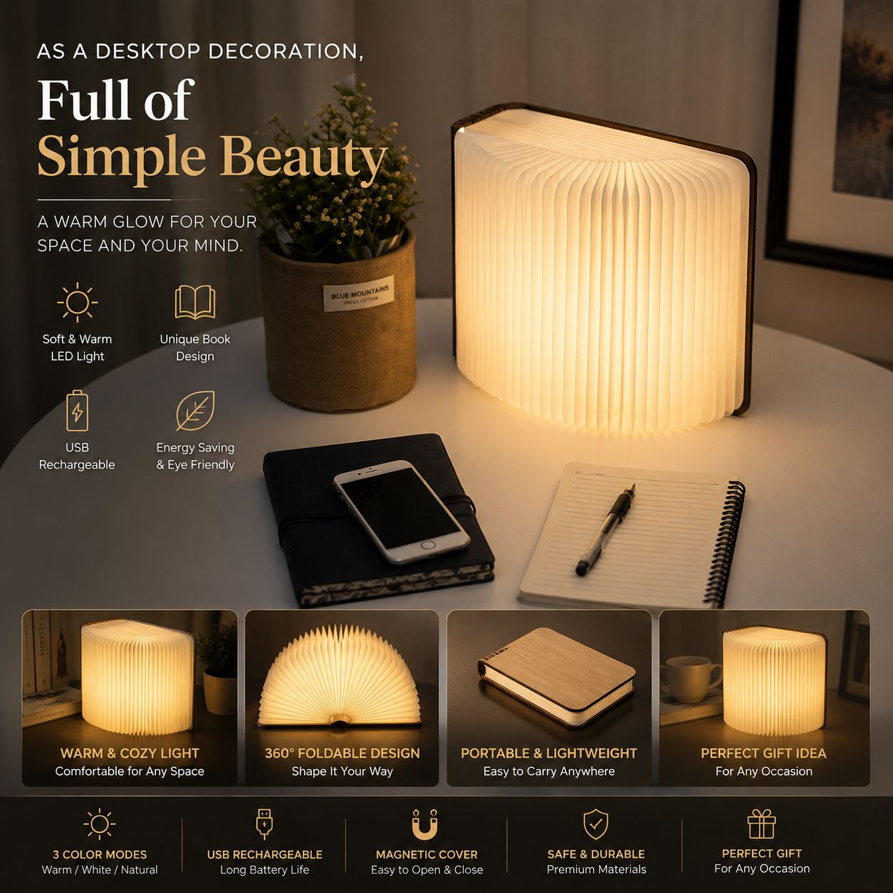 Luxury Foldable LED Book Lamp