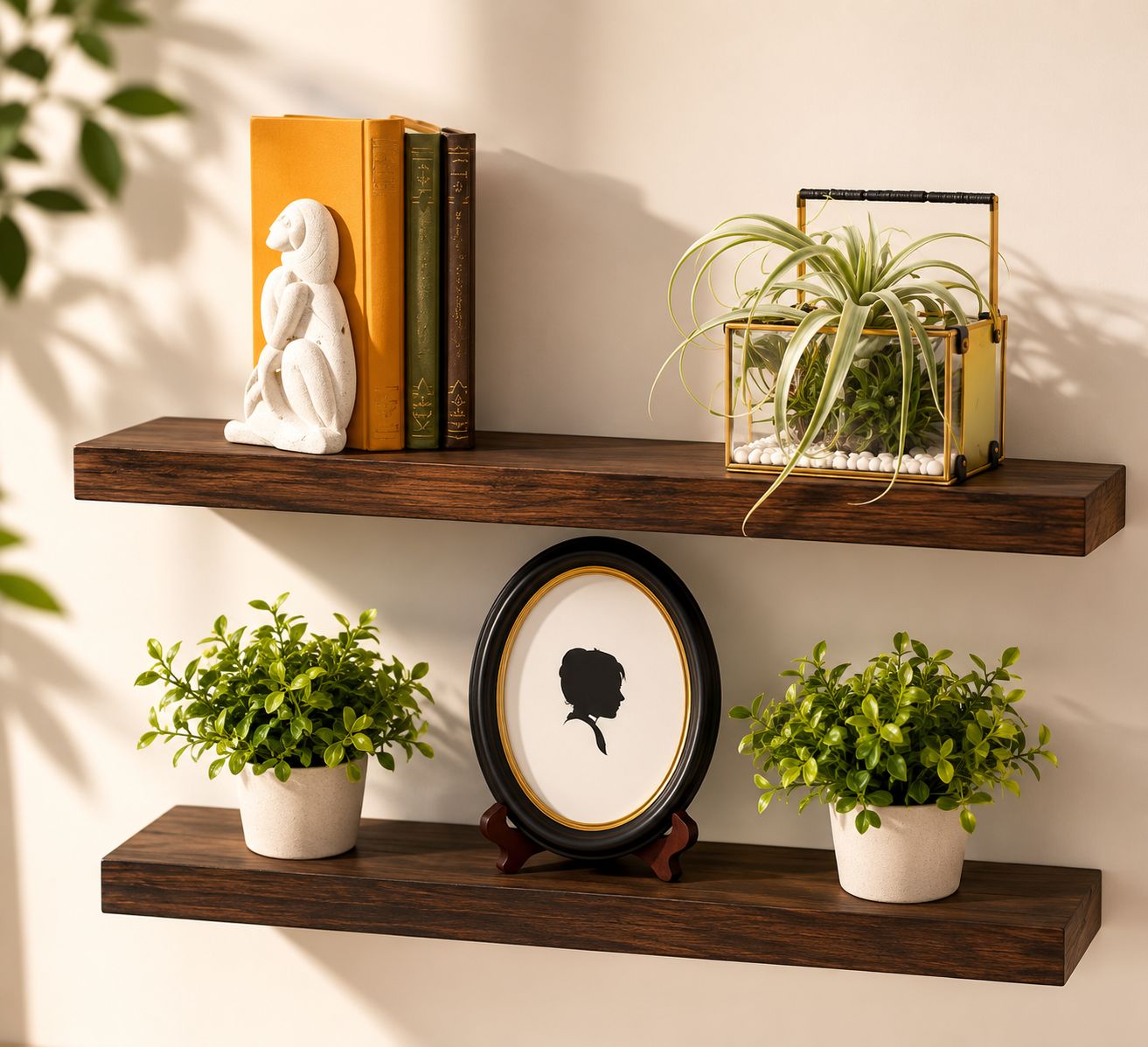 Rustic Floating Wall Shelves Set – Solid Wood Shelves for Living Room, Bedroom & Bathroom